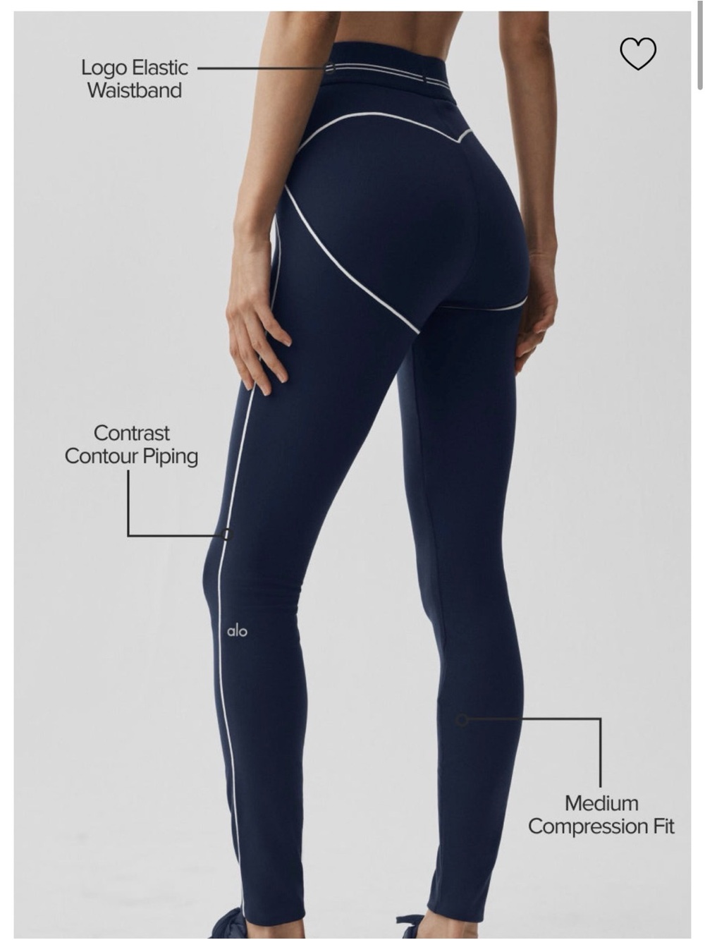 Alo High-Waist Navy Leggings with Contrast Piping